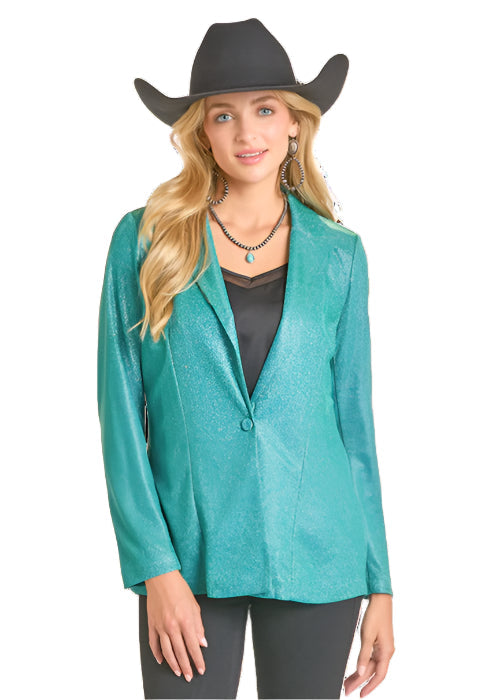 Rock and Roll Cowgirl Women's Turquoise Iridescent Blazer BW96T06947 TURQ