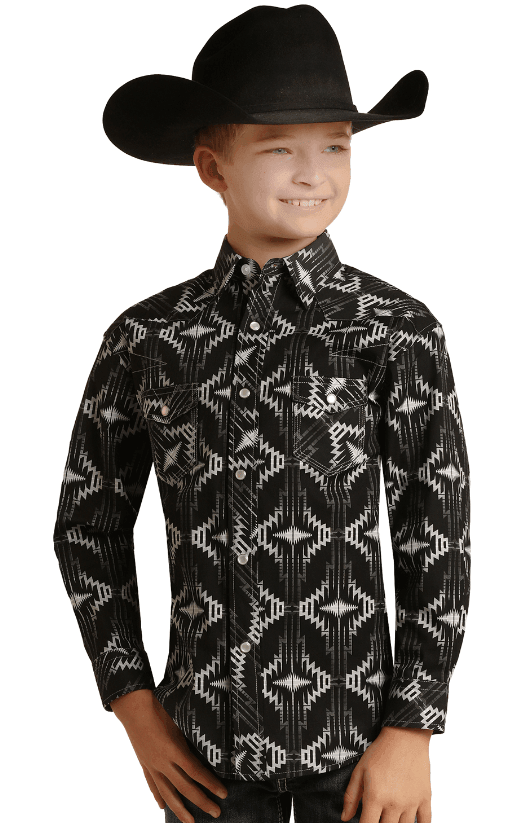Rock & Roll Cowboy Boy's Aztec Black Dale Snap Up Western Shirt RRBSOSR090