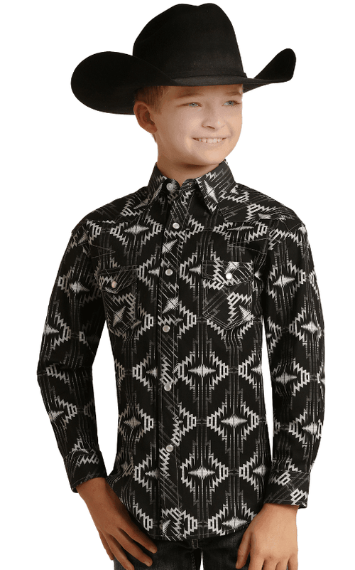 Rock & Roll Cowboy Boy's Aztec Black Dale Snap Up Western Shirt RRBSOSR090