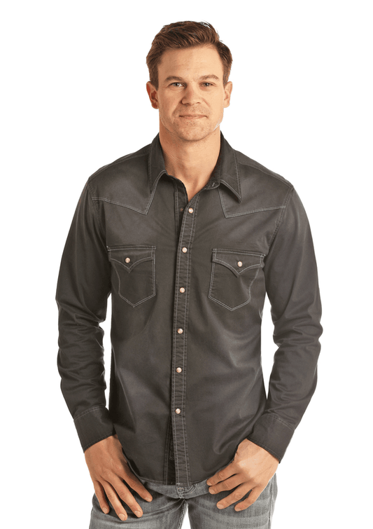Rock & Roll Cowboy Men's Black Snap Long Sleeve Western Shirt B2S6461