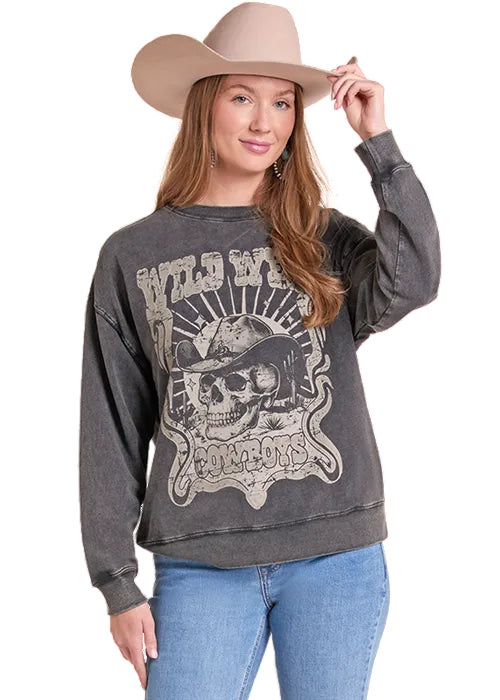 Rock & Roll Cowgirl Black 'Wild West Cowboy' Sweatshirt BW91T09721
