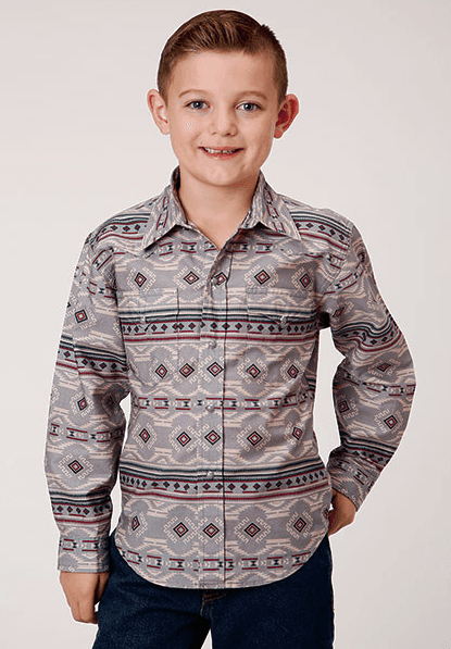 Roper Boy's Long Sleeve Horizontal Blanket Aztec Print Western Shirt 0067-0761