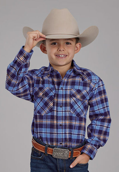 Roper Boy's Royal Blue Plaid Snap Up Long Sleeve Flannel Shirt 0782-6002ROY