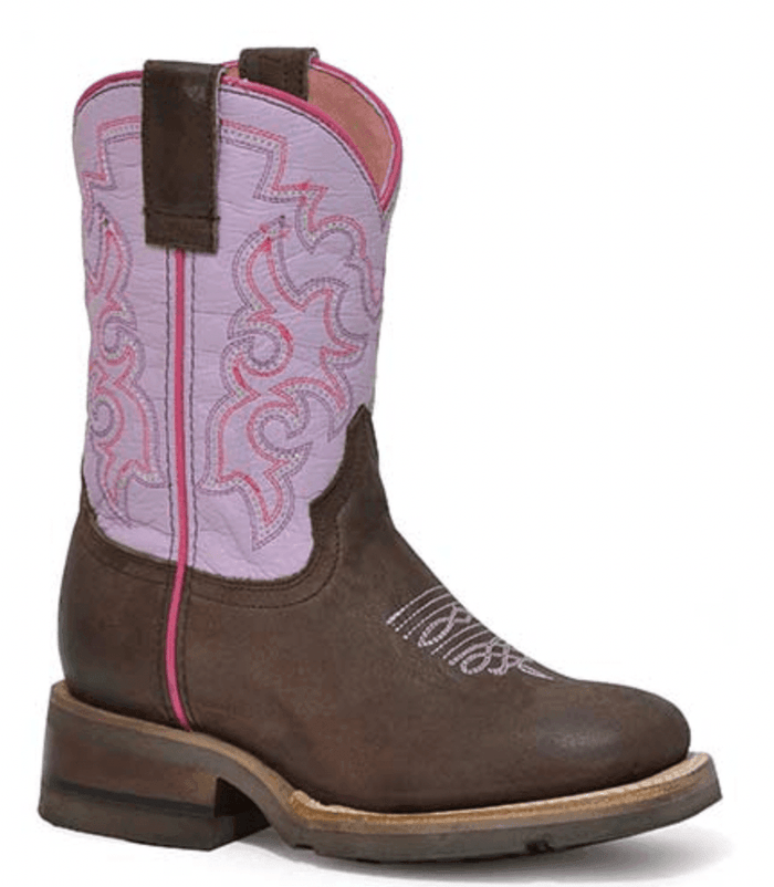 Roper Girl's Timeless Dark Brown and Pink Square Toe Cowgirl Boots 9991-0125