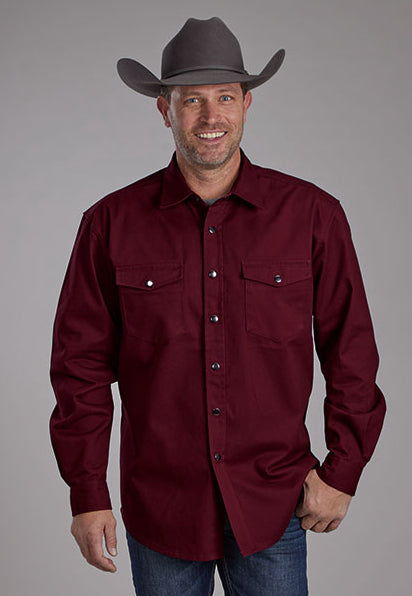 Roper Men's Wine Brushed Twill Long Sleeve Snap Western Shirt 0423-6626WN