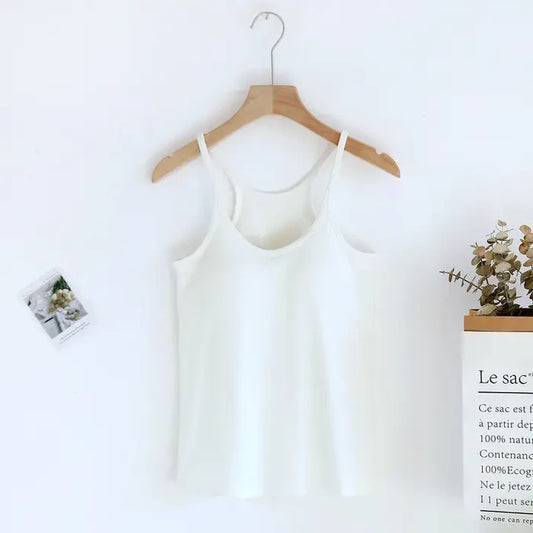 Rosa Athleisure White Scoop Neck Shelf Bra Tank Top RCJY04403-WHT
