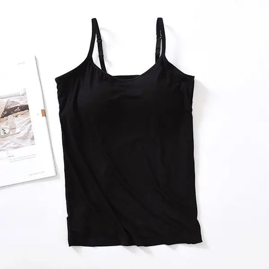 Rosa Black Scoop Neck Shelf Bra Cami Tank Top RCJ04449-BLK