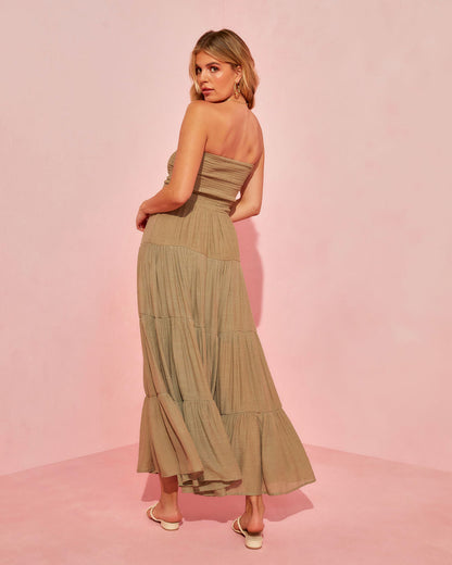 Rosalina Strapless Smocked Tiered Maxi Dress