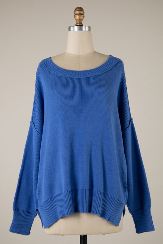 Coffee Date Royal Blue Oversized Sweater
