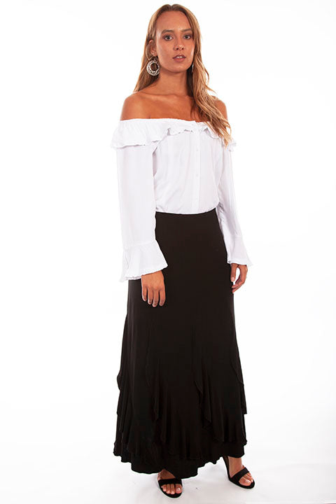 Scully Honey Creek Women’s Black Ruffledraping Maxi Skirt HC1063-BLK