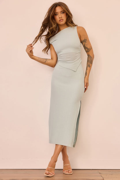 Sculpted Grace Jersey Midi Skirt - Blue
