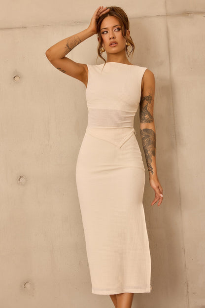 Sculpted Grace Jersey Midi Skirt - Cream
