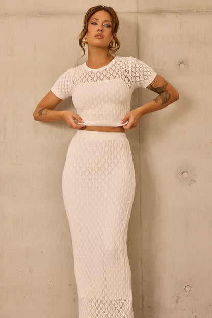 Sharp Hour Knit Midi Skirt - White