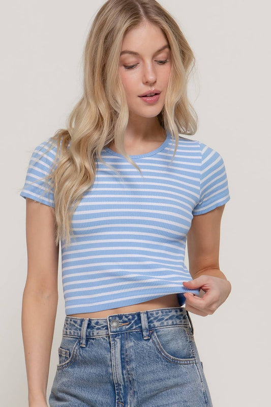 Short Sleeve Stripe Knit Top
