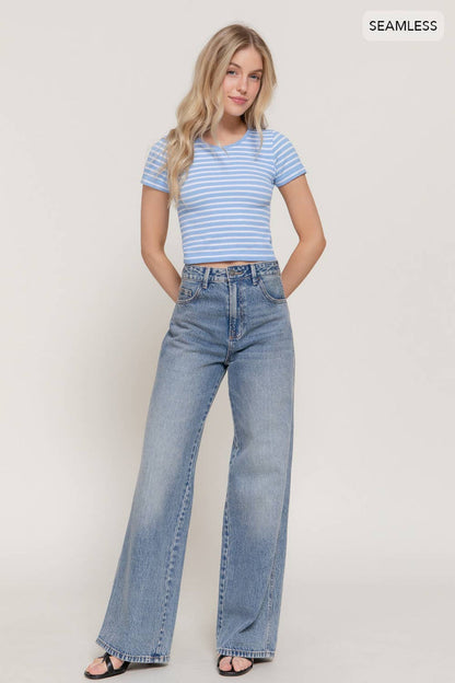 Short Sleeve Stripe Knit Top