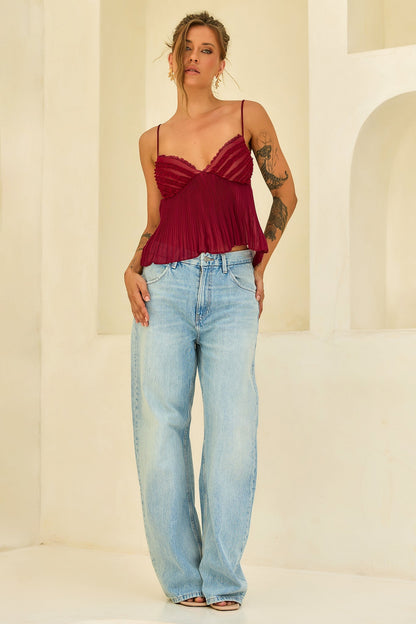 Soft Moonlit Chiffon Top - Wine