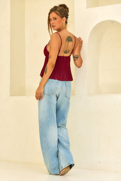 Soft Moonlit Chiffon Top - Wine