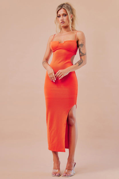 Stacked Up Midi Dress - Tangerine