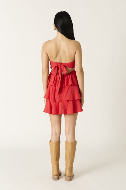 Charlotte Red Strapless Ruffle Mini Dress