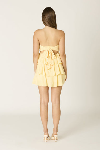 Charlotte Yellow Strapless Ruffle Mini Dress
