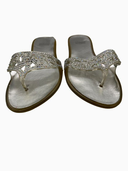 Stuart Weitzman Crystal Jelly Thong Sandals Silver Clear Rhinestone Slides Women's 9