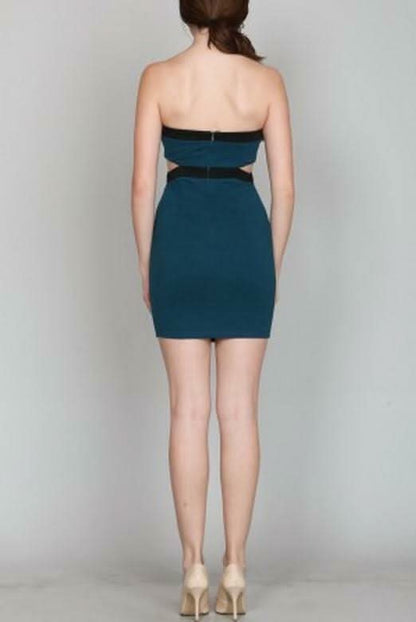 A Cut Above the Rest Teal and Black Strapless Dress