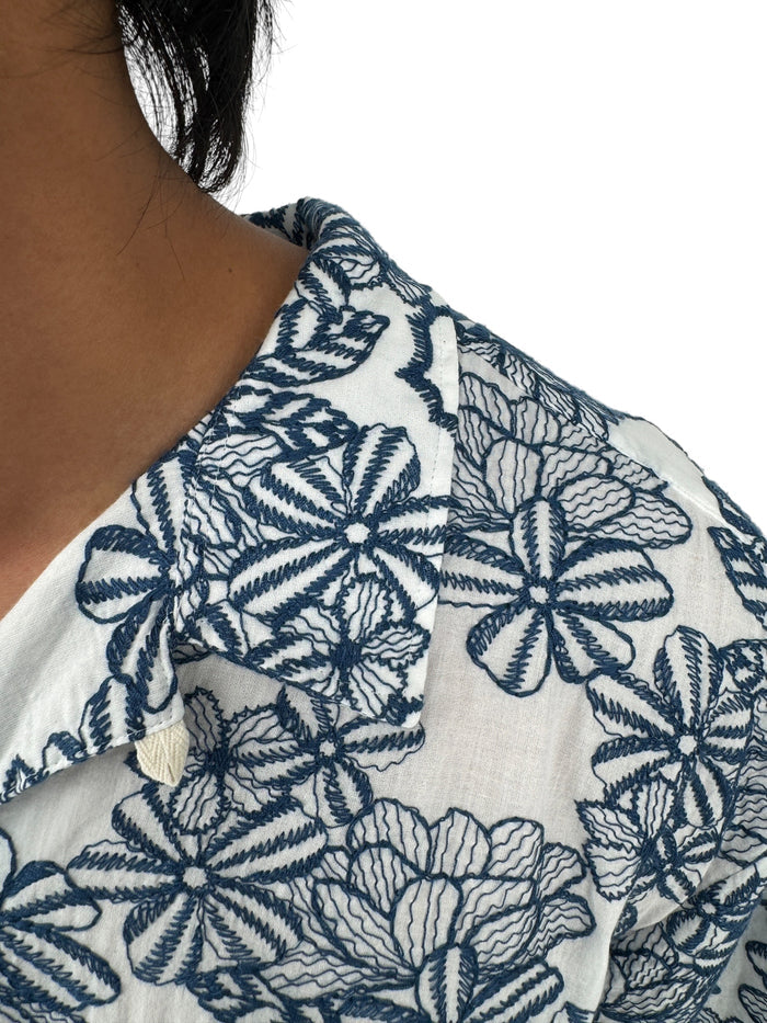Ted Baker London Floral Camp Collar Shirt XXL Size 7 White Navy Cotton