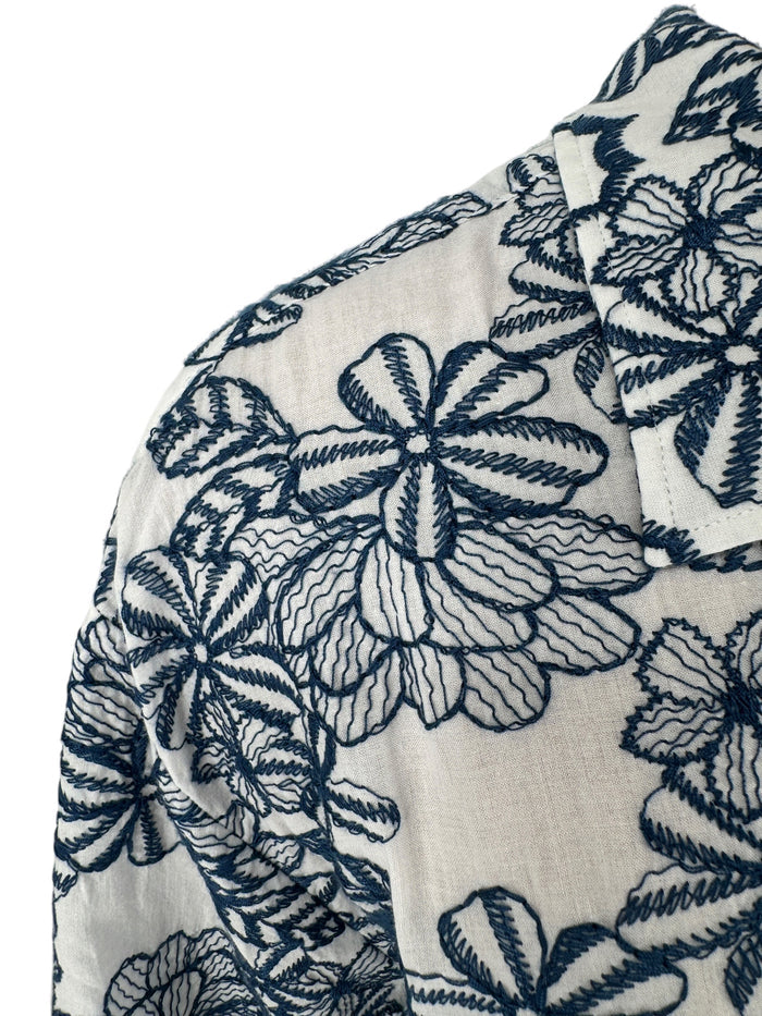 Ted Baker London Floral Camp Collar Shirt XXL Size 7 White Navy Cotton