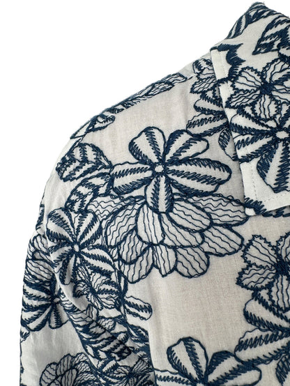 Ted Baker London Floral Camp Collar Shirt XXL Size 7 White Navy Cotton