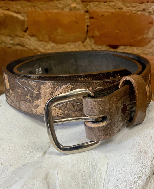 Texas Leather MFG Kid's Brown Leather Wildlife Scene Western Belt 533158-Painted Cowgirl Western Store