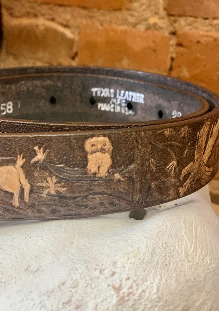 Texas Leather MFG Kid's Brown Leather Wildlife Scene Western Belt 533158-Painted Cowgirl Western Store