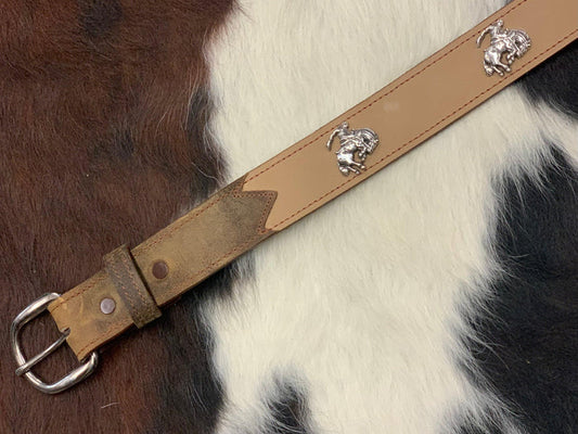 Texas Leather MFG Kid's Tan Leather Bronco Detail Western Belt 515082T-Painted Cowgirl Western Store
