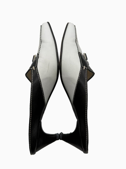 Tod's Black White Leather Tassel Mule Pumps Square Toe Heels EU 36.5 Italy