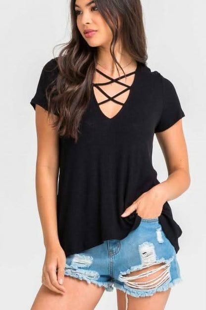 Amelia Black Double Strap Tee
