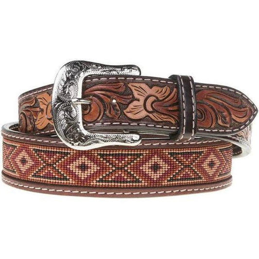 Twisted X Men's Beaded Earth Tone 1 1/2" Brown Leather Western Belt XIBB-103-Painted Cowgirl Western Store