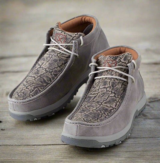 Twisted X Men's Chukka Bomber Gray Elephant Print Leather Driving Mocs Shoes MXC0017-Painted Cowgirl Western Store