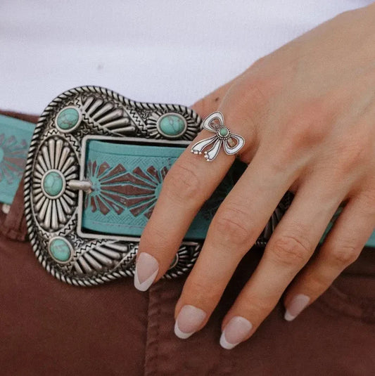Untamed Spirit Turquoise Stone & Classic Bow Sterling Silver Ring