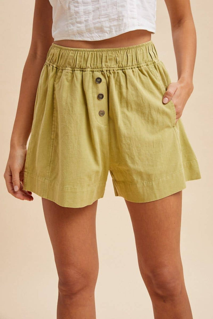 Washed Cotton Button-down Boxer Shorts