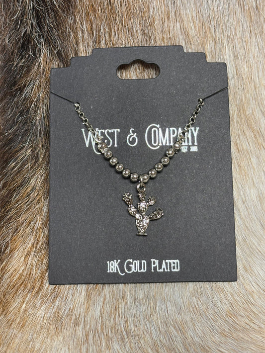 West & Co 16" 18K White Gold Plated Bead & Prickly Pear Charm Chain Necklace WC-N07WG