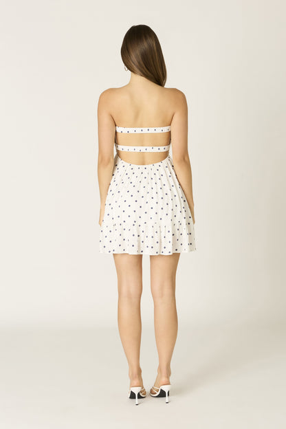 Argie White and Navy Polka Dot Strapless Romper