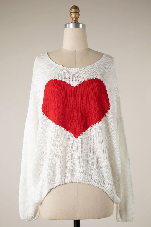 Be Mine White Sheer Heart Sweater
