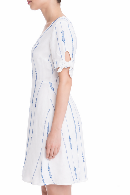 Lush Capri White and Blue Print Tie-Sleeve Mini Dress