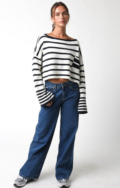 Carter White Striped Cropped Sweater