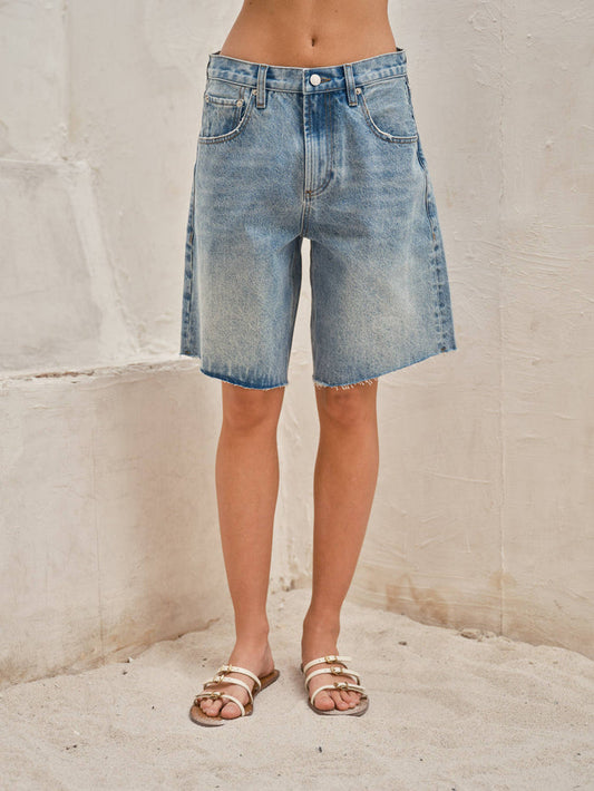 WIDE LEG RETRO BERMUDA DENIM SHORTS
