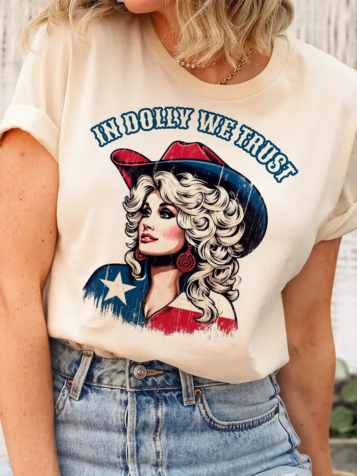 Women's 'In Dolly We Trust' Red White & Blue Tee Shirt