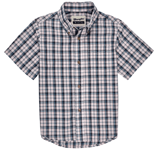 Wrangler Boy's Riata Navy / White Multi Plaid Short Sleeve Western Shirt 112326420-NVY