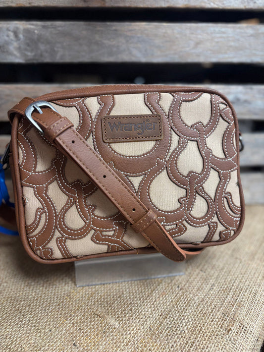 Wrangler Brown & Tan Horseshoe Cutout Double Zip Crossbody Bag WG292-8365BR