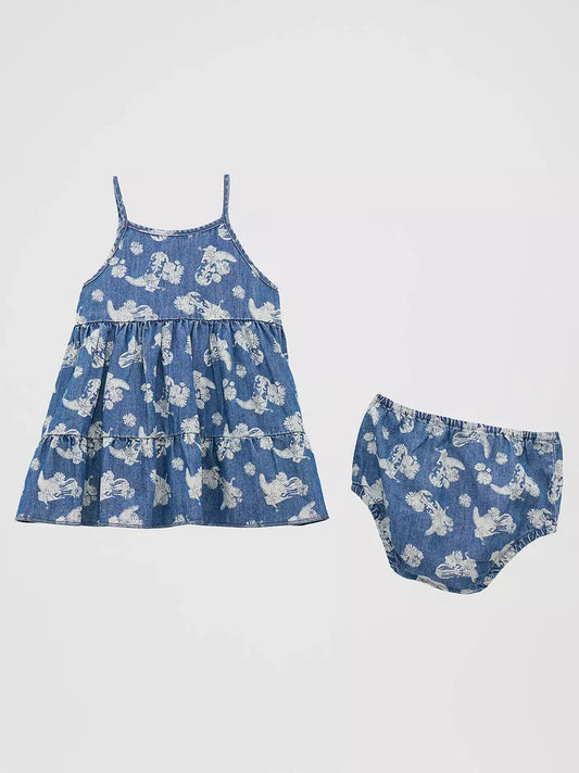 Wrangler Girl's Infant/Toddlers Denim Floral Print Tiered Strap Dress 112379438