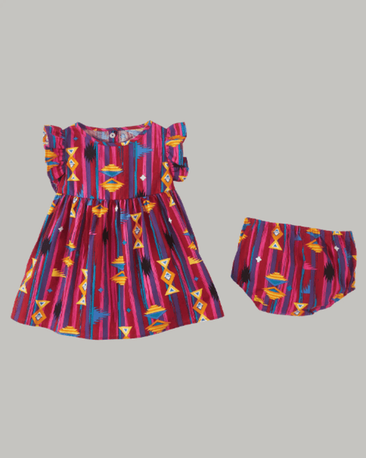 Wrangler Girl's Infant/Toddlers Red Geo Checotah Ruffle Sleeve Dress 112346596