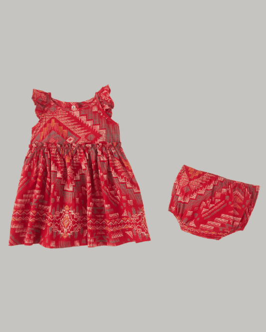 Wrangler Girl's Infant/Toddlers Red Southwestern Print Ruffle Strappy Dress 112346560